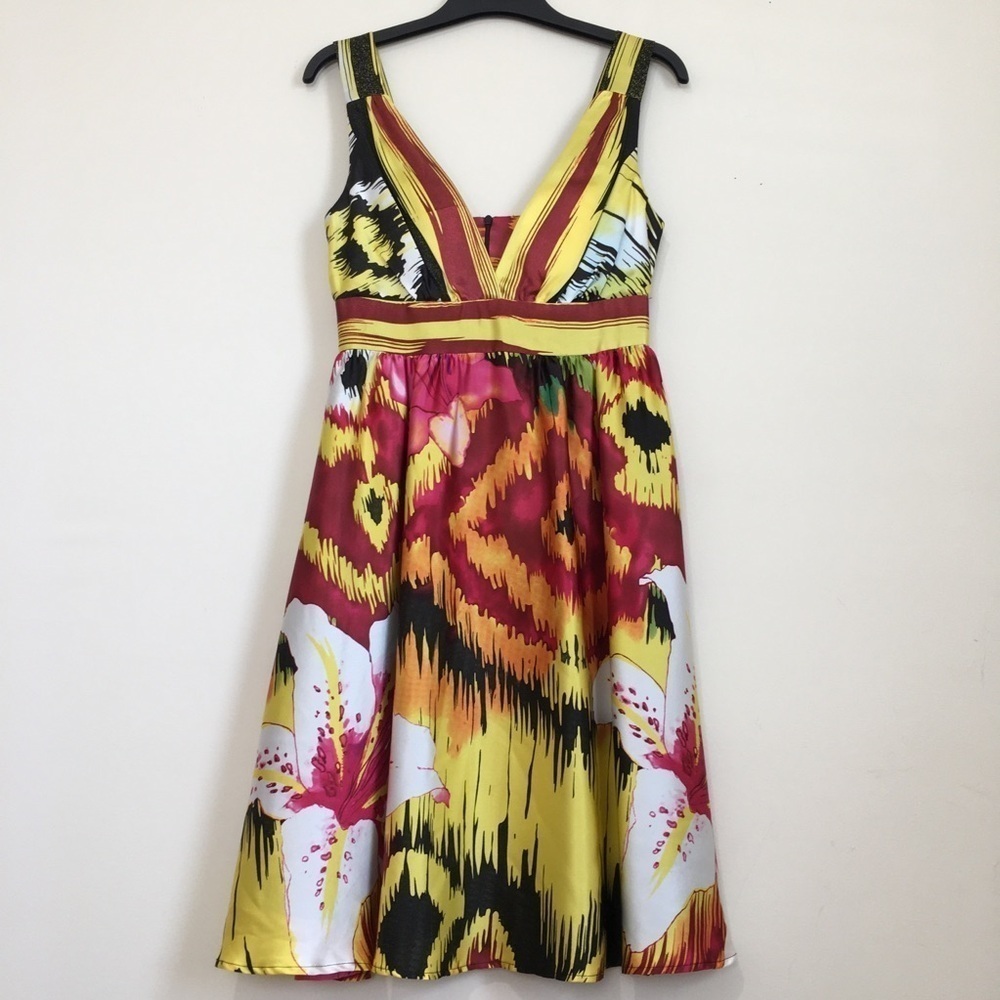 Single Dress Vintage Y2K 100% Silk made in USA Vibrant Flower sleeveless dress